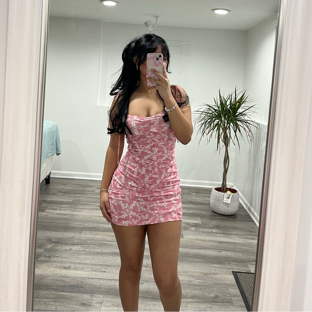 Mini pink floral dress from Fashion Nova